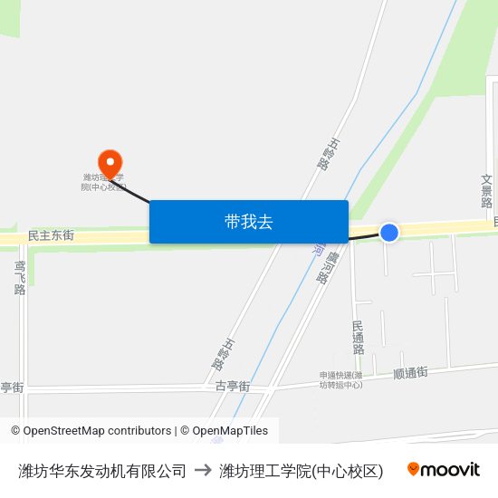 潍坊华东发动机有限公司 to 潍坊理工学院(中心校区) map