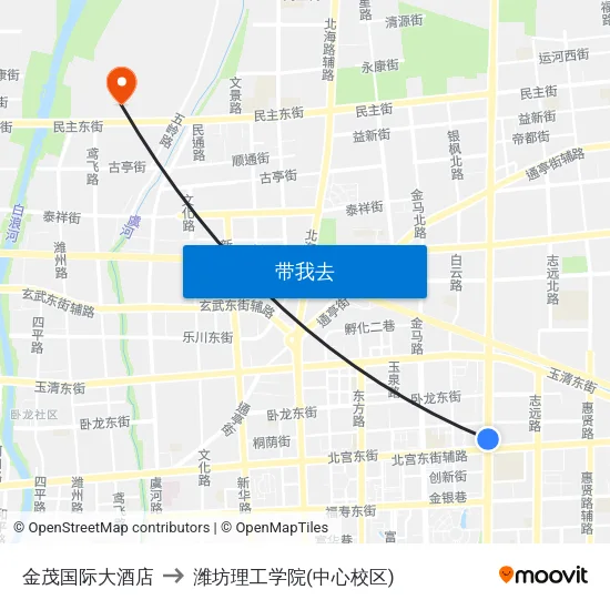 金茂国际大酒店 to 潍坊理工学院(中心校区) map
