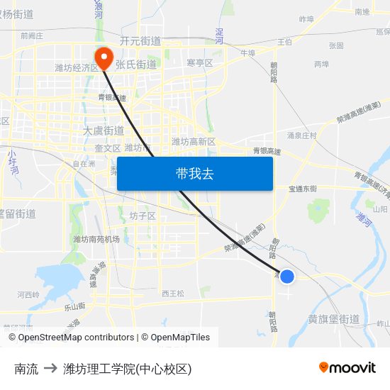 南流 to 潍坊理工学院(中心校区) map