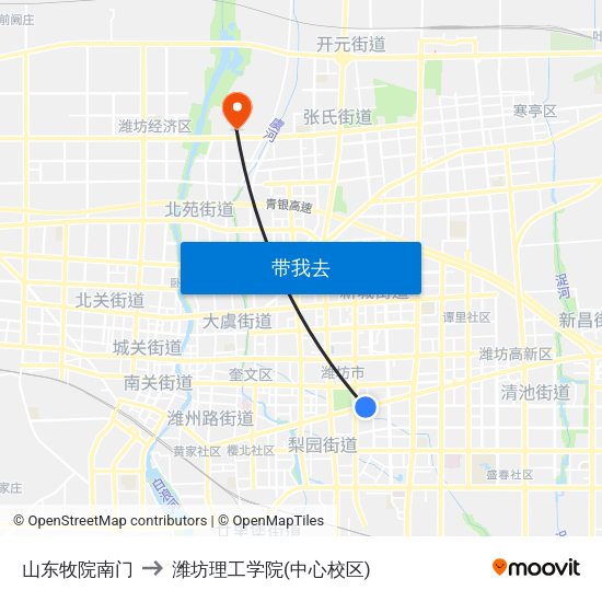 山东牧院南门 to 潍坊理工学院(中心校区) map