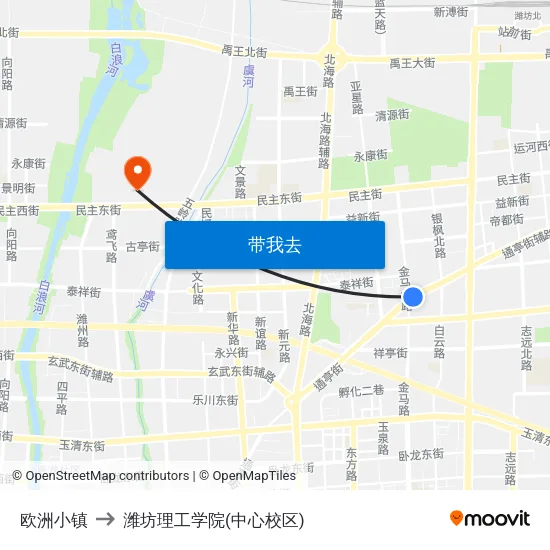 欧洲小镇 to 潍坊理工学院(中心校区) map