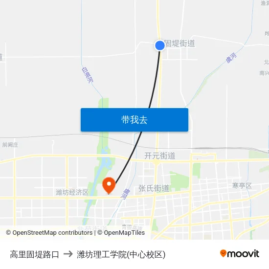高里固堤路口 to 潍坊理工学院(中心校区) map