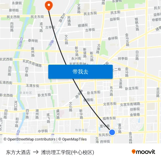 东方大酒店 to 潍坊理工学院(中心校区) map