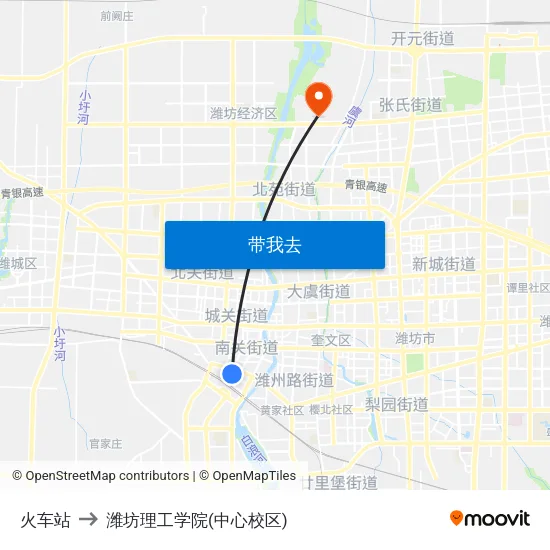 火车站 to 潍坊理工学院(中心校区) map