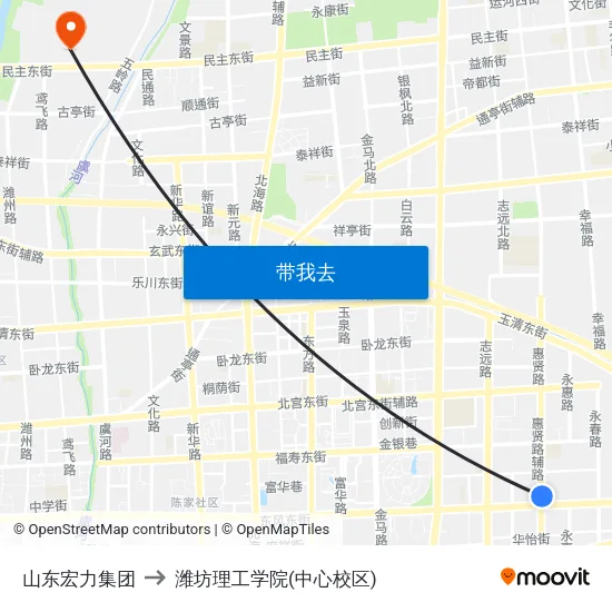 山东宏力集团 to 潍坊理工学院(中心校区) map