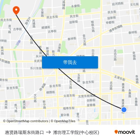 惠贤路瑞斯东街路口 to 潍坊理工学院(中心校区) map