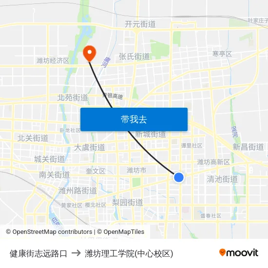 健康街志远路口 to 潍坊理工学院(中心校区) map