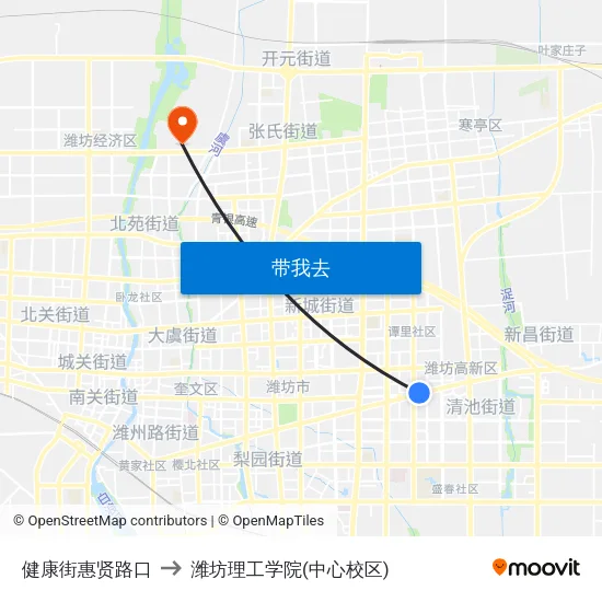 健康街惠贤路口 to 潍坊理工学院(中心校区) map