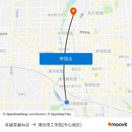 卓越荣威4s店 to 潍坊理工学院(中心校区) map