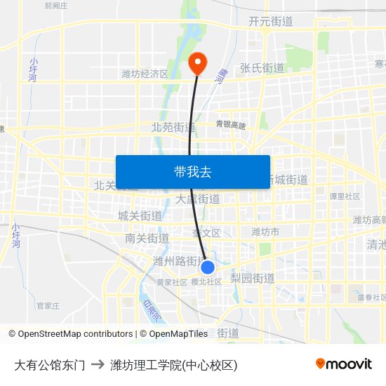 大有公馆东门 to 潍坊理工学院(中心校区) map