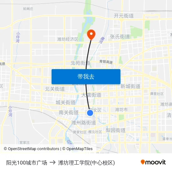 阳光100城市广场 to 潍坊理工学院(中心校区) map
