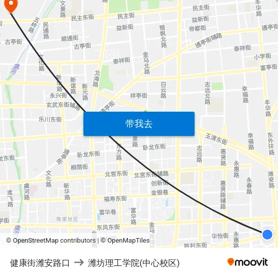 健康街潍安路口 to 潍坊理工学院(中心校区) map
