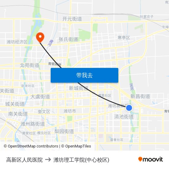 高新区人民医院 to 潍坊理工学院(中心校区) map