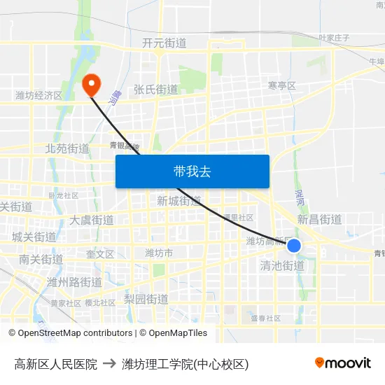 高新区人民医院 to 潍坊理工学院(中心校区) map