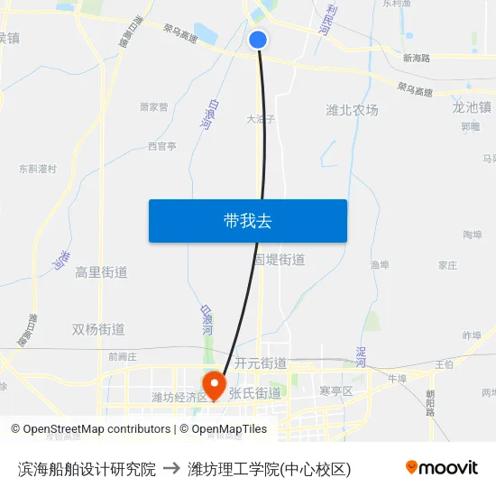 滨海船舶设计研究院 to 潍坊理工学院(中心校区) map