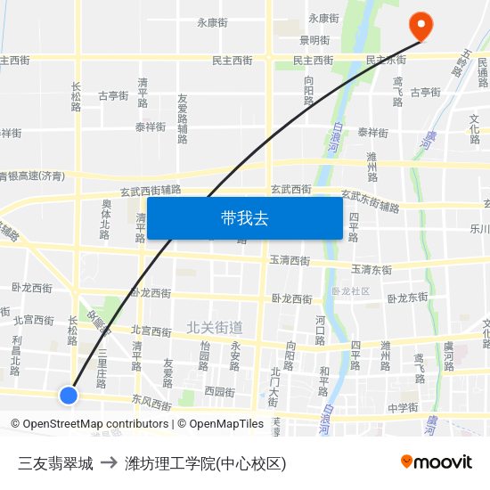 三友翡翠城 to 潍坊理工学院(中心校区) map