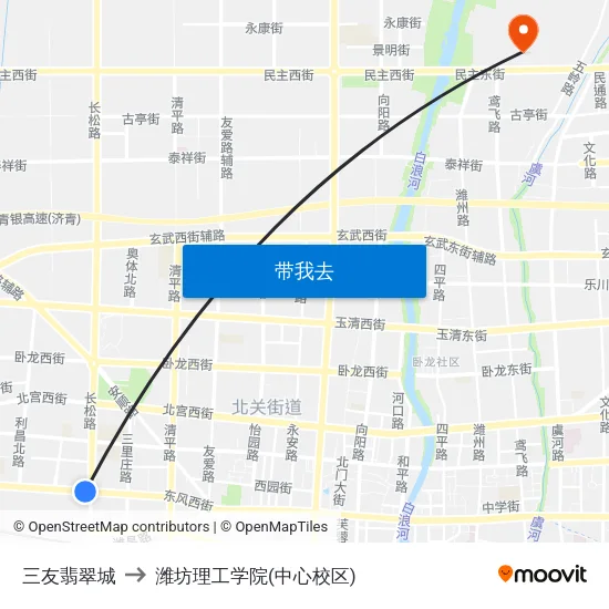 三友翡翠城 to 潍坊理工学院(中心校区) map