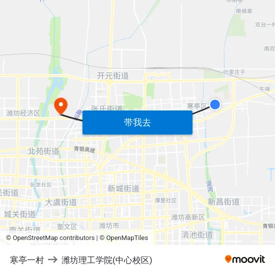 寒亭一村 to 潍坊理工学院(中心校区) map