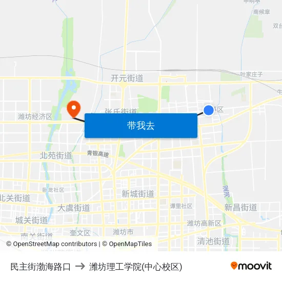 民主街渤海路口 to 潍坊理工学院(中心校区) map