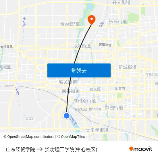山东经贸学院 to 潍坊理工学院(中心校区) map
