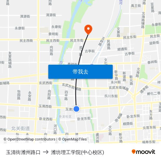 玉清街潍州路口 to 潍坊理工学院(中心校区) map