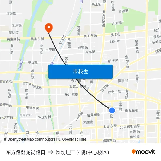 东方路卧龙街路口 to 潍坊理工学院(中心校区) map