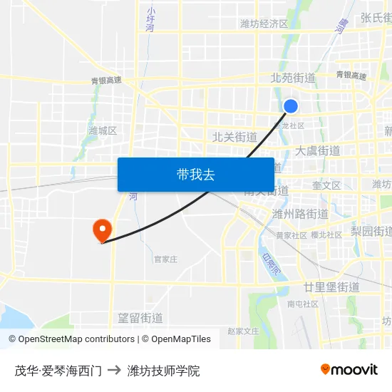 茂华·爱琴海西门 to 潍坊技师学院 map