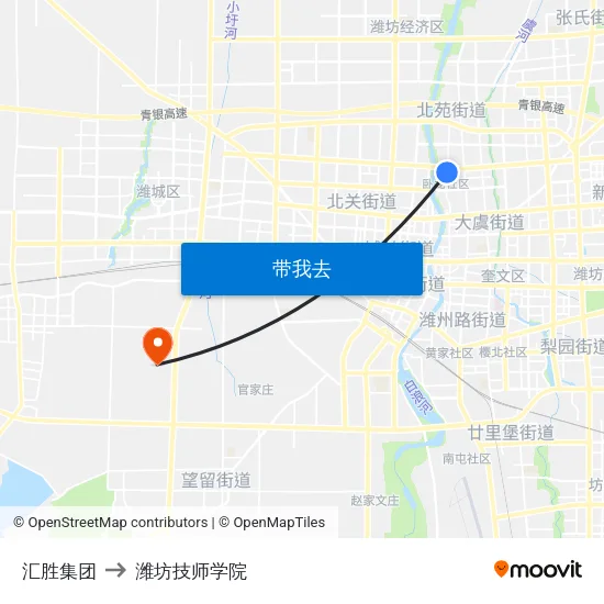 汇胜集团 to 潍坊技师学院 map