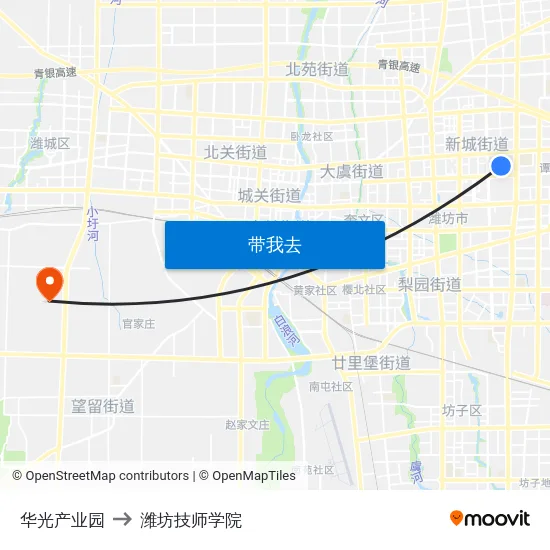 华光产业园 to 潍坊技师学院 map