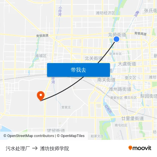 污水处理厂 to 潍坊技师学院 map