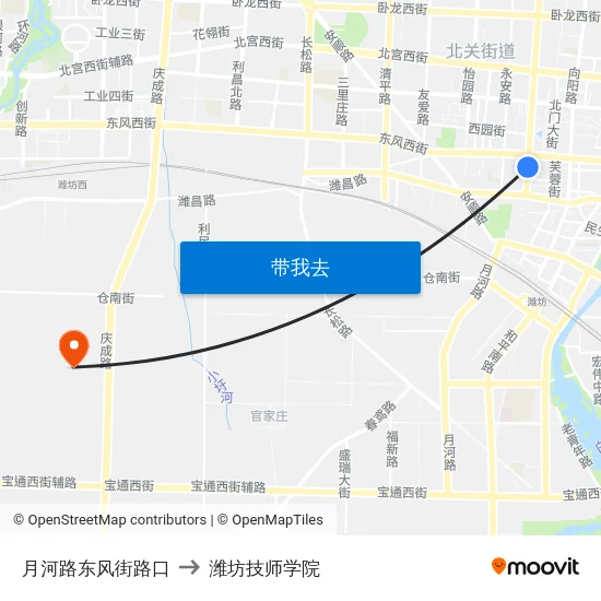 月河路东风街路口 to 潍坊技师学院 map