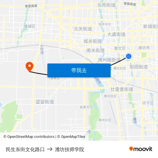 民生东街文化路口 to 潍坊技师学院 map