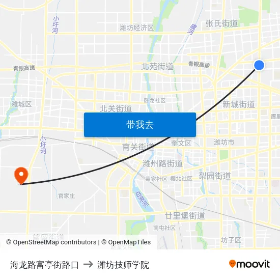 海龙路富亭街路口 to 潍坊技师学院 map