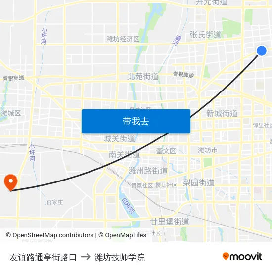 友谊路通亭街路口 to 潍坊技师学院 map