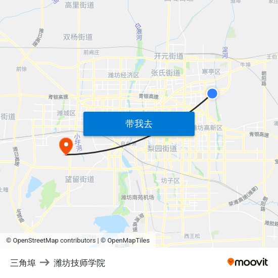 三角埠 to 潍坊技师学院 map
