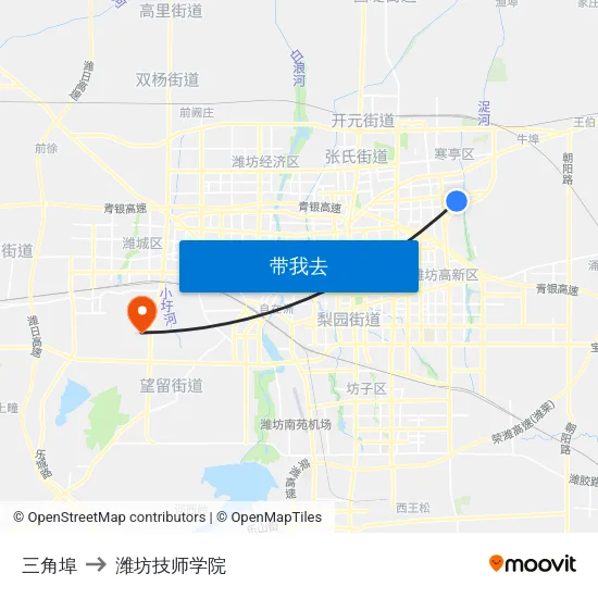 三角埠 to 潍坊技师学院 map