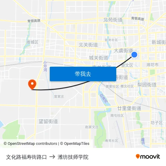 文化路福寿街路口 to 潍坊技师学院 map