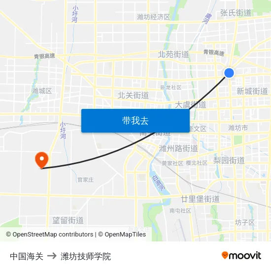 中国海关 to 潍坊技师学院 map