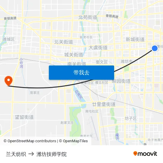 兰天纺织 to 潍坊技师学院 map