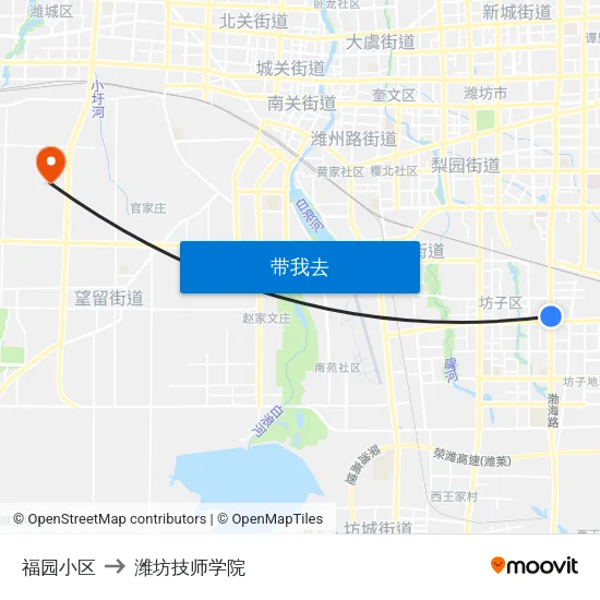 福园小区 to 潍坊技师学院 map