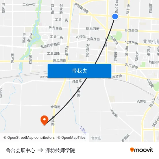 鲁台会展中心 to 潍坊技师学院 map