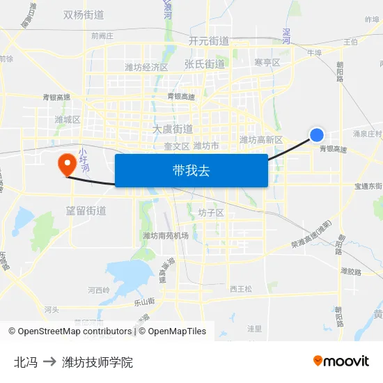 北冯 to 潍坊技师学院 map