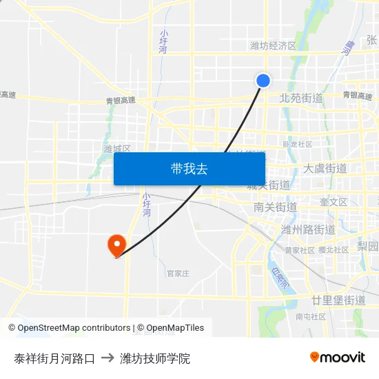 泰祥街月河路口 to 潍坊技师学院 map