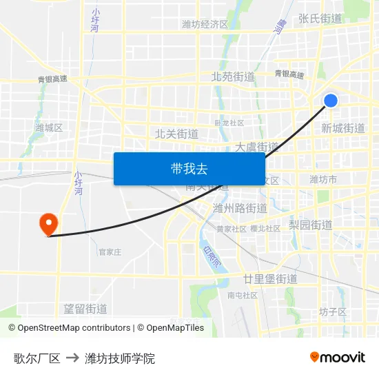 歌尔厂区 to 潍坊技师学院 map
