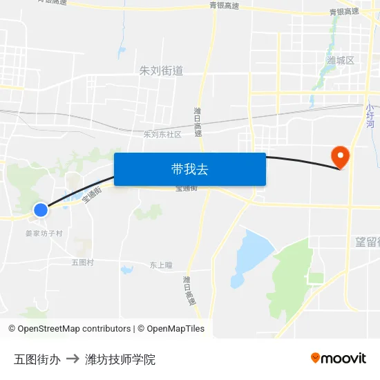 五图街办 to 潍坊技师学院 map