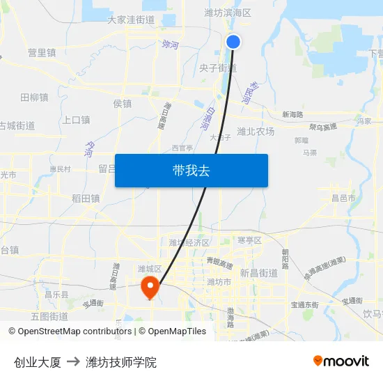 创业大厦 to 潍坊技师学院 map