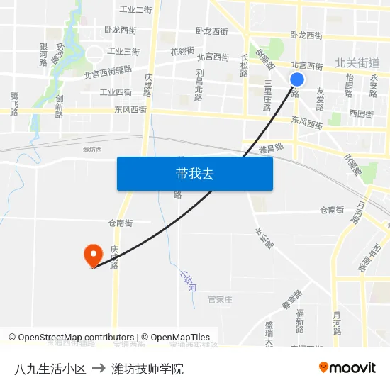 八九生活小区 to 潍坊技师学院 map