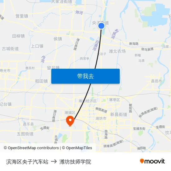 滨海区央子汽车站 to 潍坊技师学院 map