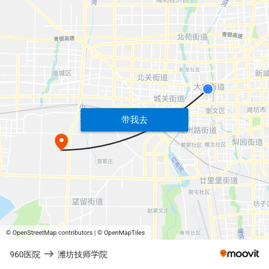 960医院 to 潍坊技师学院 map
