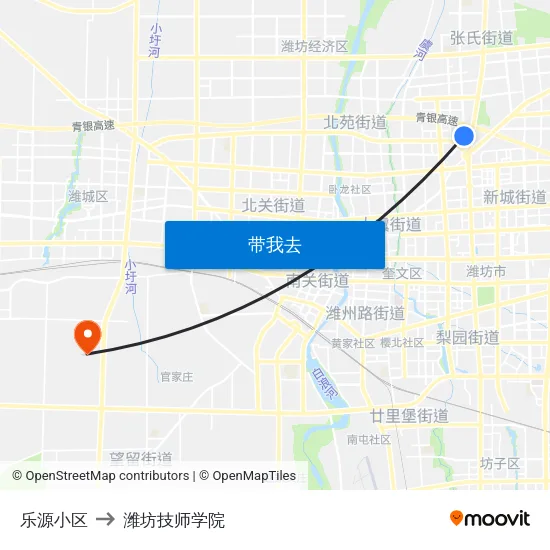 乐源小区 to 潍坊技师学院 map